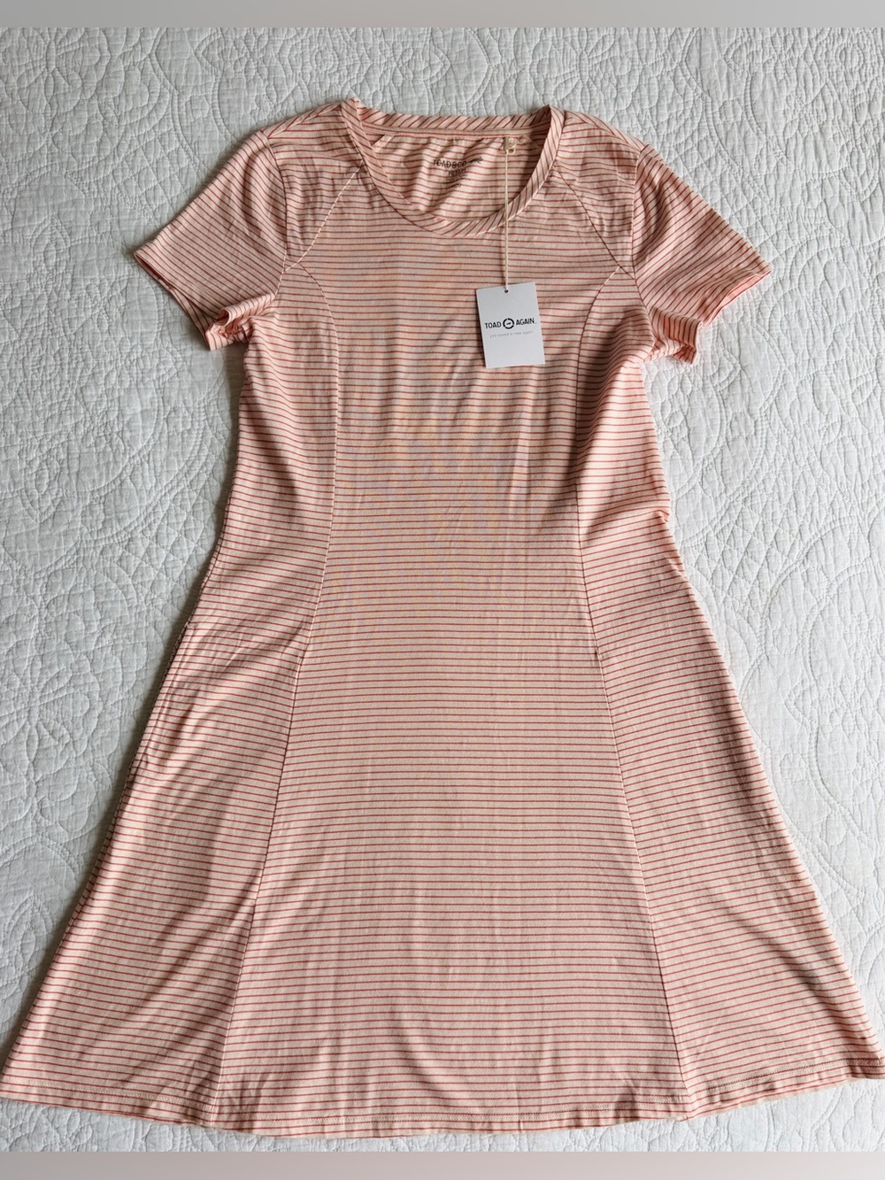 NWT Toad&Co Windmere Short Sleeve Dress Striped Coral Size Medium T-shirt Dress - Picture 3 of 12